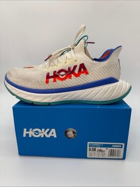 Hoka Women's Carbon X 3 White Teal Blue Red Athletic Running Shoes